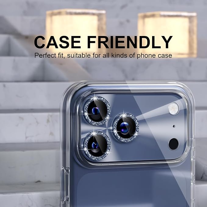 Choiche for iPhone 17 Pro Camera Lens Protector, Light-Deep Blue | Bling Metal Camera Cover with 9H Tempered Glass Lens Screen Protector Accessories, Strong Adsorption, Case-Friendly, 6.3-inch - Image 4