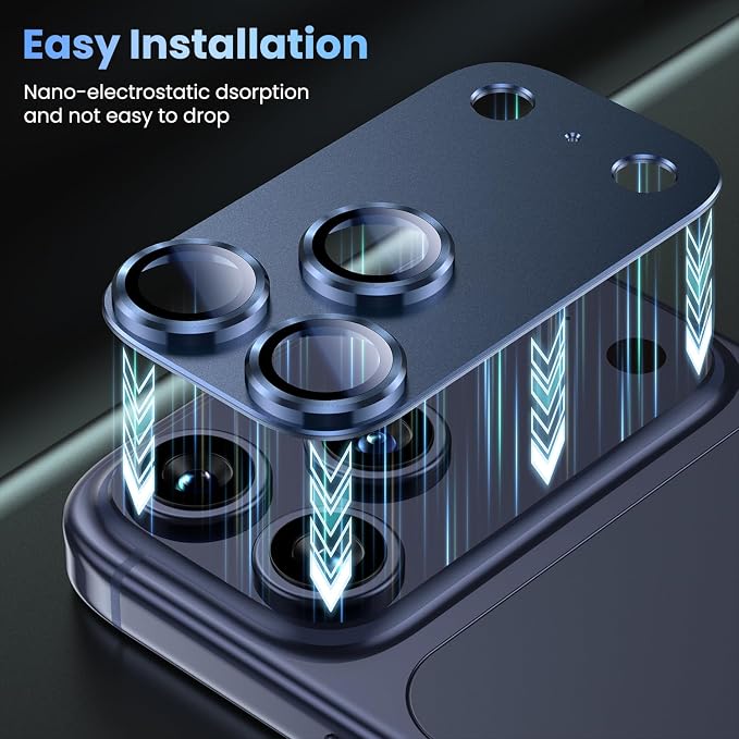 Uyiton for iPhone 17 Pro Max Camera Lens Protector, Metal Frame Glass Cover | Not Easy to Break, Strong Adsorption, Case-Friendly, Metal 9H Sapphire Glass Rear Camera Screen Cover, Deep Blue - Image 8