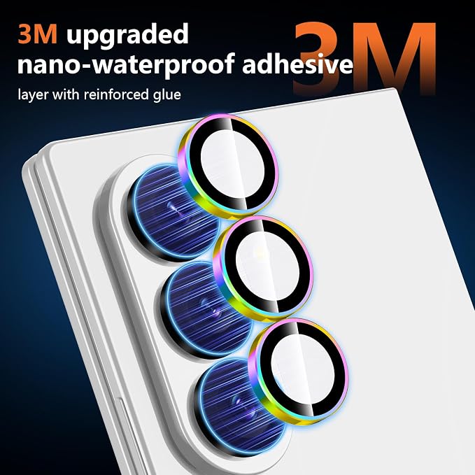 for Samsung Galaxy Z Fold 8 Ultra Camera Lens Protector, Individual Metal Ring Tempered Glass Lens Cover, [Strong Adsorption] Scratch Resistant Ultra-Thin HD Clear Lens Cover, 1 Set-Colorful Ring - Image 4