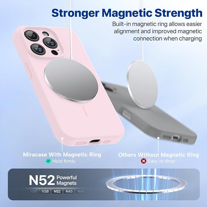 miracase Magnetic for iPhone 15 Pro Max Case, [Soft Anti-Scratch Microfiber Lining], Compatible with MagSafe, Liquid Silicone Case Shockproof Drop Protection Phone Case for 15 ProMax, Sand Pink - Image 4