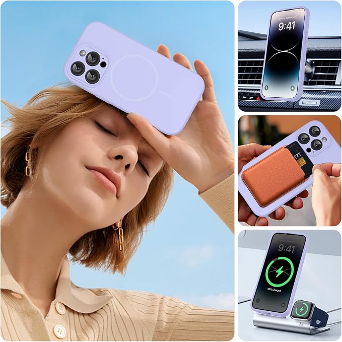 Miracase Silicone & Magnetic for iPhone 14 Pro Case, Light Purple | Compatible with MagSafe, Soft Microfiber Lining, Premium Silicone Cover Shockproof Drop Protection Phone Case for 14 Pro - Image 5