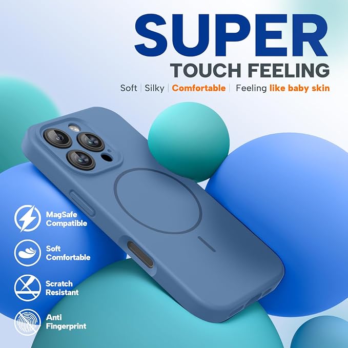 miracase Magnetic for iPhone 16 Pro Max Case, [Soft Anti-Scratch Microfiber Lining], Compatible with MagSafe, Liquid Silicone Case Shockproof Drop Protection Phone Case for 16 ProMax,Glass Blue | Compatible with MagSafe, Soft Microfiber Lining, Premium... - Image 5