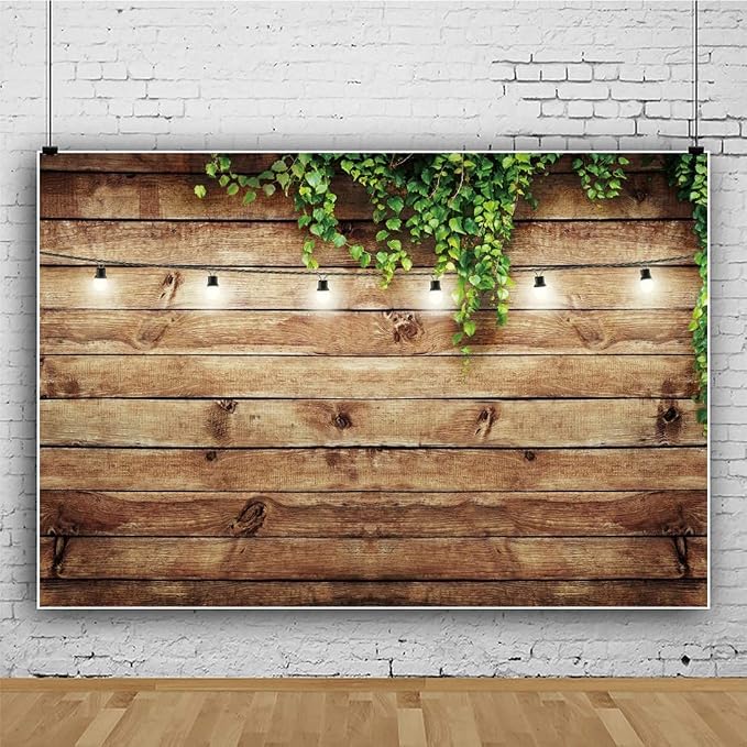 12x8ft Rustic Background for Photography Green Leaves Woodlands Photos Backdrops Wood Plank Backdrops for Weddings Birthday Baby Shower Party Barn Farmhouse Decorative Banner - Image 5