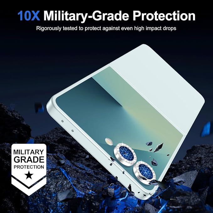for Samsung Galaxy Z Flip 7 Camera Lens Protector, Individual Metal Ring Tempered Glass Lens Cover, [Strong Adsorption] Scratch Resistant Ultra-Thin HD Clear Lens Cover, 1 Set-Silvery Diamond - Image 5
