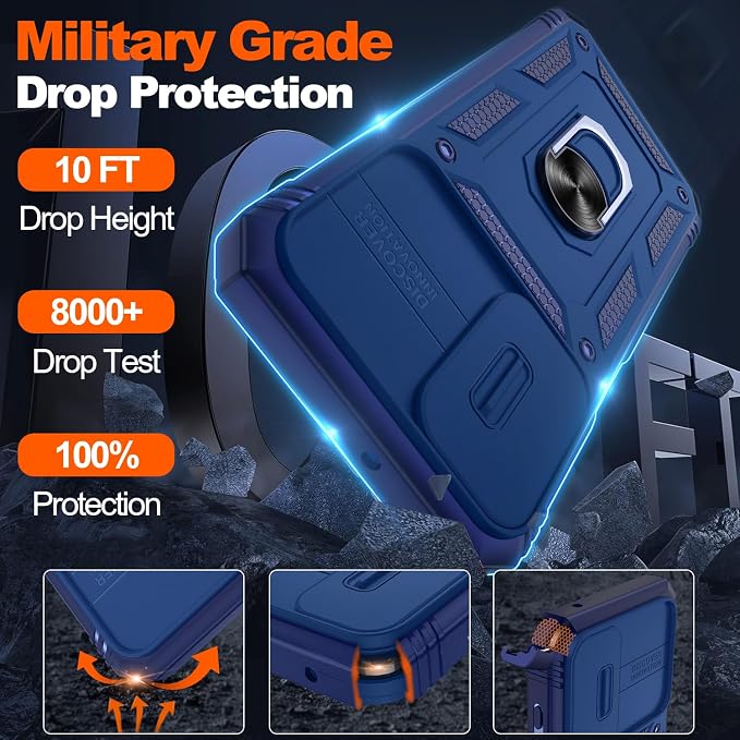 Gritup for Galaxy A23 5G Case Military-Grade Shockproof with Kickstand Blue | (   ) with 2 PCS Screen Protector, Slide Camera Cover, Heavy Duty Funda para A 23 5G Cover, Blue - Image 2
