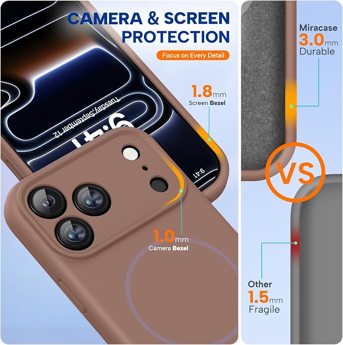 Miracase Magnetic for iPhone 17 Pro Case, Silicone, Chocolate | Compatible with MagSafe, Soft Microfiber Lining,Shockproof Drop Protection Phone Case for 17 Pro - Image 2