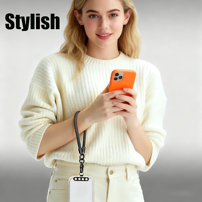 Phone Wrist Strap Lanyard Hand Wristlet with 360° Rotating Clip Stainless Steel Tether Buckle Finger Grip Strong Durable Anti-Tangle Universal for iPhone Camera Keychain Travel Dark Black - Image 3