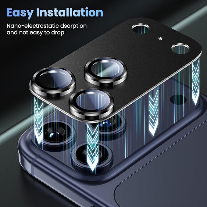 Uyiton for iPhone 17 Pro Camera Lens Protector, Metal Frame Glass Cover | Not Easy to Break, Strong Adsorption, Case-Friendly, Metal 9H Sapphire Glass Rear Camera Screen Cover, Black Titanium - Image 8