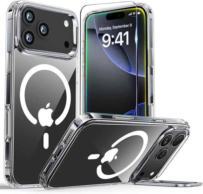 for iPhone 17 Pro Case Clear,Magnetic iPhone 17Pro Case with Screen Protector [Compatible with MagSafe], Shockproof TPU Cover for iPhone Pro 17 Phone Case Built-in Stash Stand by Unknown