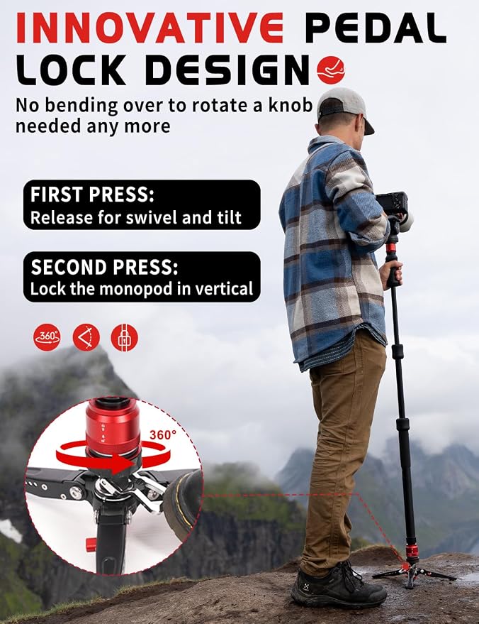 IFOOTAGE Cobra 3 Strike A150S+K5S Aluminum Camera Monopod 59" | Travel Monopod with Feet, 1/4" & 3/8" Quick Release Compatible with Sony Canon Nikon DSLR Camera, Payload 11lb - Image 3