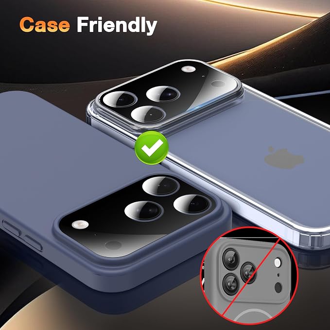 YWXTW [0 Bubbles for iPhone 17 Pro Camera Lens Protector, Full Coverage Tempered Glass Lens Screen Protector for iPhone 17 Pro Accessories, Case Friendly, HD Clear, 3 Pack (Black) - Image 5