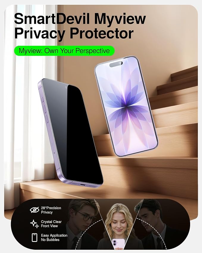 SMARTDEVIL 2 Pack Tempered Glass for iPhone 17 Privacy Screen Protector | Military-Grade Shatterproof Protection, 9H Hardness, Anti-Spy Privacy Film, Fast & Easy Installation, Case Friendly Design - Image 2