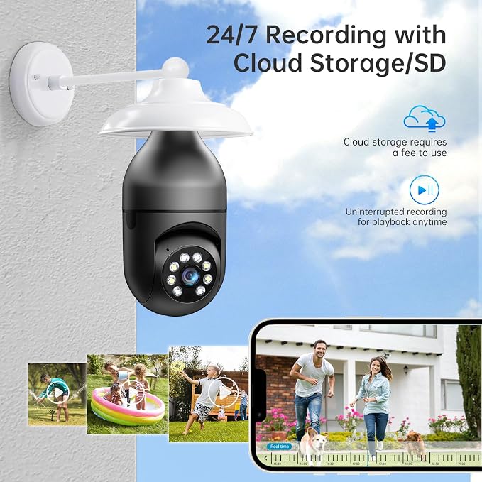 WESECUU Light Bulb Security Camera -5G& 2.4GHz WiFi 2K Security Cameras Wireless Outdoor Motion Detection and Alarm,Two-Way Talk,Color Night Vision,Human Detection, Bulb Camera Compatible with Alexa - Image 6