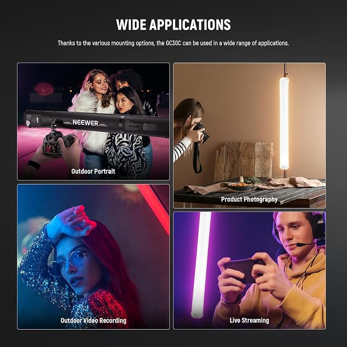 NEEWER Basics 30W Handheld RGB Fill Light 35.5"/90cm, Inflatable, GC30C | 3000Lux 2700-6500K, CRI95, 5000mAh, Type C 45W in/30W Out, Studio Photography Video Recording Streaming Portable TPU Lighting - Image 5