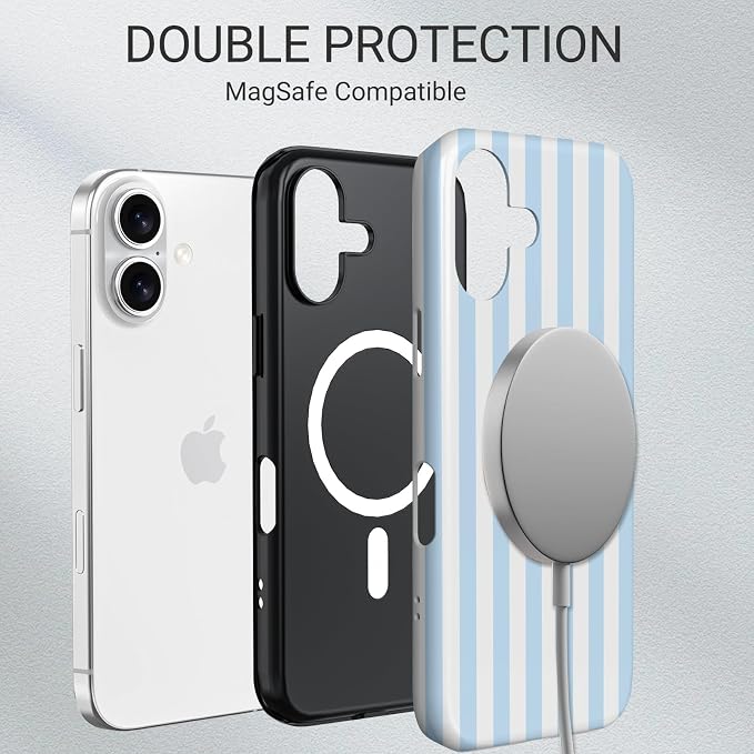 TPU Phone Case for iPhone 17, MagSafe Wireless Charging Compatible, Shockproof Slim Fit Protective Cover with Anti-Yellowing & Raised Camera Protection (Blue Stripe, iPhone 17(6.3")) - Image 6