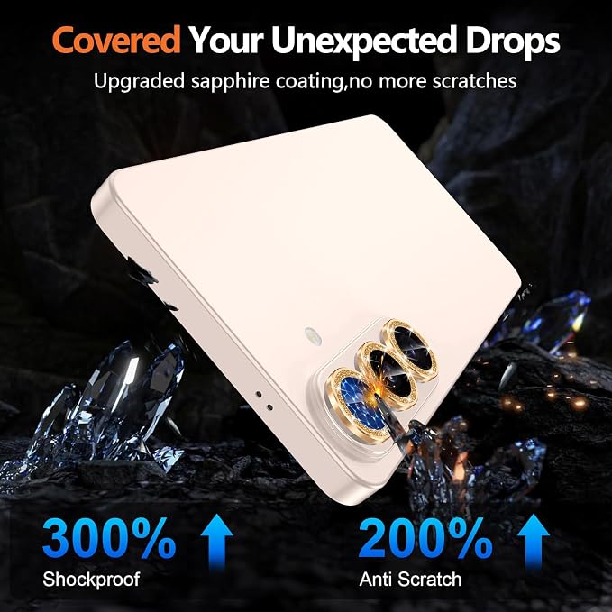 for Samsung Galaxy S26 Plus Camera Lens Protector, Individual Metal Ring Tempered Glass Lens Cover, [Strong Adsorption] Scratch Resistant Ultra-Thin HD Clear Lens Cover, 1 Set-Gold Sparkly - Image 5