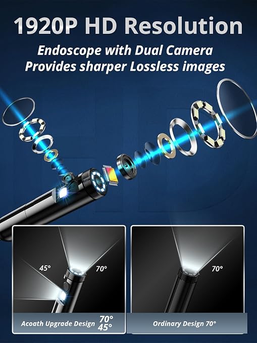 Endoscope Camera with Light, Dual-Lens 1920P HD Borescope with 8 Adjustable LED Lights, IP67 Waterproof Boroscope Inspection Tools, 33ft Semi-Rigid Snake Camera for iOS & Android - Image 2