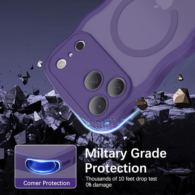 BENTOBEN Magnetic for iPhone 17 Pro Max Case, Cute Wavy [Full Camera Protection][Compatible with MagSafe] Matte Anti-Slip Bumper Women Men Boys Protective Cover for 17 ProMax 6.9",Deep Purple - Image 8