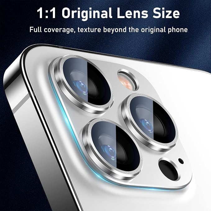 UniqueMe for iPhone 13 Pro/iPhone 13 Pro Max Camera Lens Protector - Silver | Strong Drop Protection, Not Easy to Fall-off, Metal Ring, Tempered Glass, Rear Camera Screen Cover - Image 6