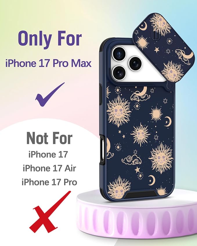 Buleens for iPhone 17 Pro Max Case 6.9 Inch - with Ring Stand & Camera Cover Aesthetic Cute Designed for Women Girls Girly Kawaii Sun Moon Star Phone Case for iPhone 17 Pro Max Compatible with Magsafe - Image 2