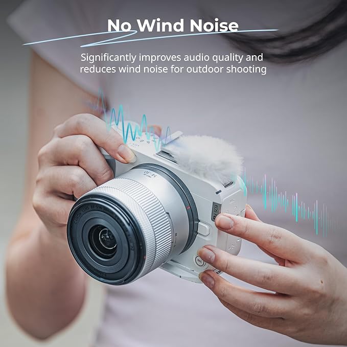 SmallRig Furry Windscreen Kit (2pcs) for Canon EOS R50 V Camera, Cold Shoe Adapter with Wind Muff, Noise-Reduction, Includes Gray and White, for Light Microphone Attachment - 5434 - Image 3