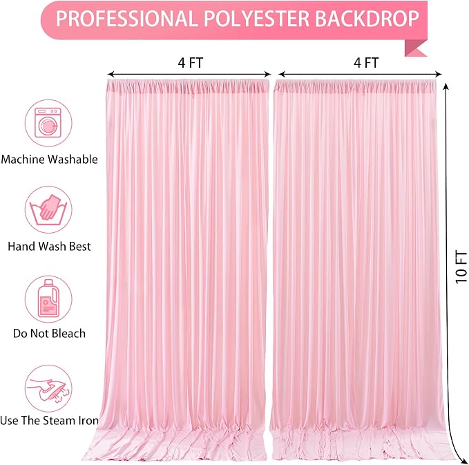 Pink Backdrop Curtains-Wrinkle-Free Polyester Photography Drapes Party Curtain Background for Baby Shower Wedding Decorations- 8 X10FT (Pink) - Image 5