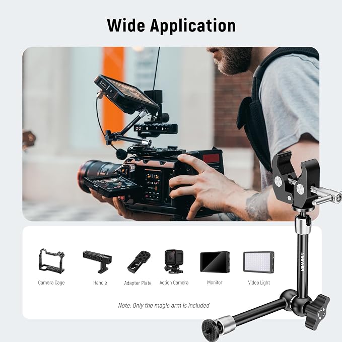 NEEWER 9.8"/25cm Adjustable Magic Arm with Super Clamp 1/4" Screws, ST25C | 1/4" & 3/8" Threads, for Flash, LED Light, Microphone, Monitor, Compatible with SmallRig Camera Cage, Max Load 3.3lb/1.5kg - Image 2