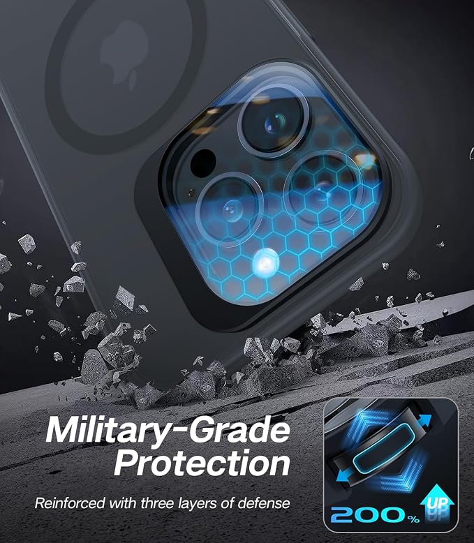 VOFATA for iPhone 14 Pro Max Case with Camera Cover Stand [Built-in 9H Camera Lens Protector][Fit for Magsafe] Military Grade Shockproof Translucent Matte Magnetic Phone Case 6.7", Black - Image 5