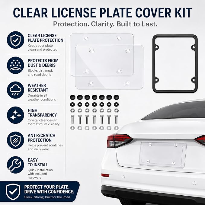 License Plate Camera Blocker, Transparent License Plate Cover Paired with A Silicone Licenses Plates Frame, Easy to Install, Suitable for Front and Rear Licenses Plates (Grey-B) - Image 2