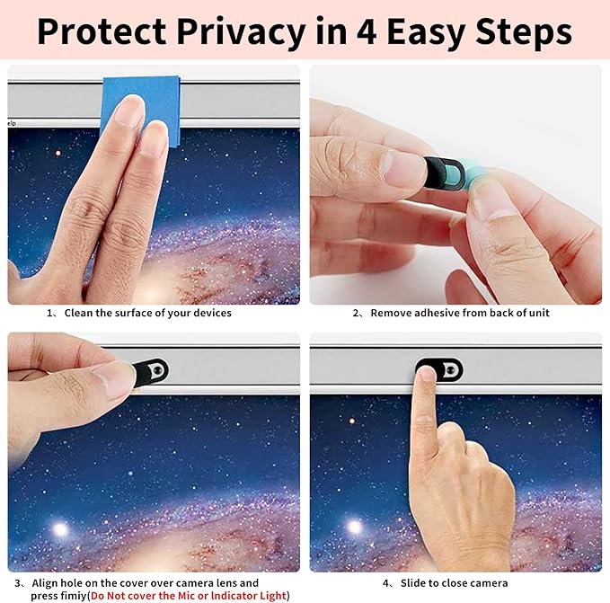 Yilador Webcam Cover (6 Pack) 0.03 inch Ultra Thin Laptop Camera Cover Slide for Computer MacBook Pro/Air iMac iPhone Cell Phone PC Tablet Notebook Surface Pro Echo Show Camera Blocker Slider - Black - Image 5