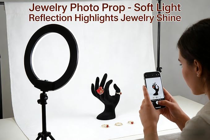 Jewelry Display Stand, 7-Inch Hand-Shaped Velour Holder for Rings | Velour-coated plastic, 7" x 4.5" x 3.5", hand-shaped, for rings, bracelets, photo props, displays, retail, home decor - Image 4