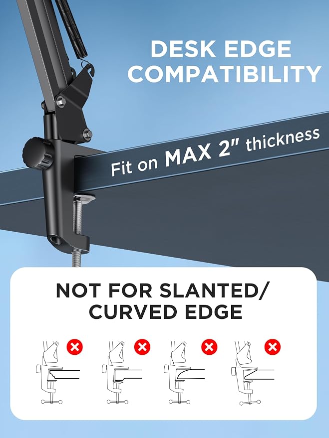 InnoGear Boom Arm Microphone Mic Stand for Blue Yeti Fifine HyperX, Black | Desk Mount, Desktop Stands, Adjustable Reach, Rotate Fully, Folds Away Compactly, for Gaming, Streaming or Recording - Image 6