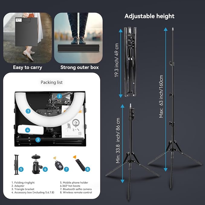 18 Inch Ring Light Kit, 55W6700k Dimmable LED Light, Tripod Stand, Remote Controller,Box,CRI95,Black - Image 4