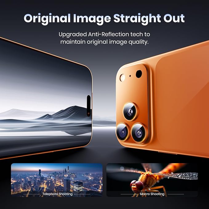 Hoerrye for iPhone 17 Pro Camera Lens Protector - 12FT Shatterproof | Military Grade Protection, Strong Adsorption, 9H+ Tempered Glass Camera Screen, Full Protective Cover, Case Friendly, Orange - Image 4