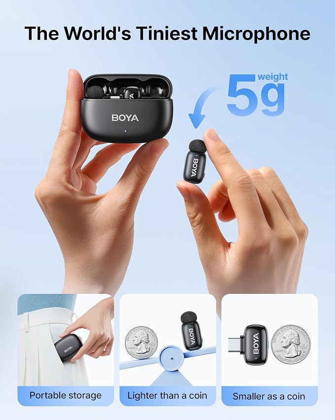 BOYA mini 2 Wireless Lavalier Microphone for iPhone 5-17 & Android Phone | AI Noise Cancellation, 48kHz/24bit, 30H Battery with Charging Case for Video Recording, Vlogging, Live Streaming, Interviews - Image 2