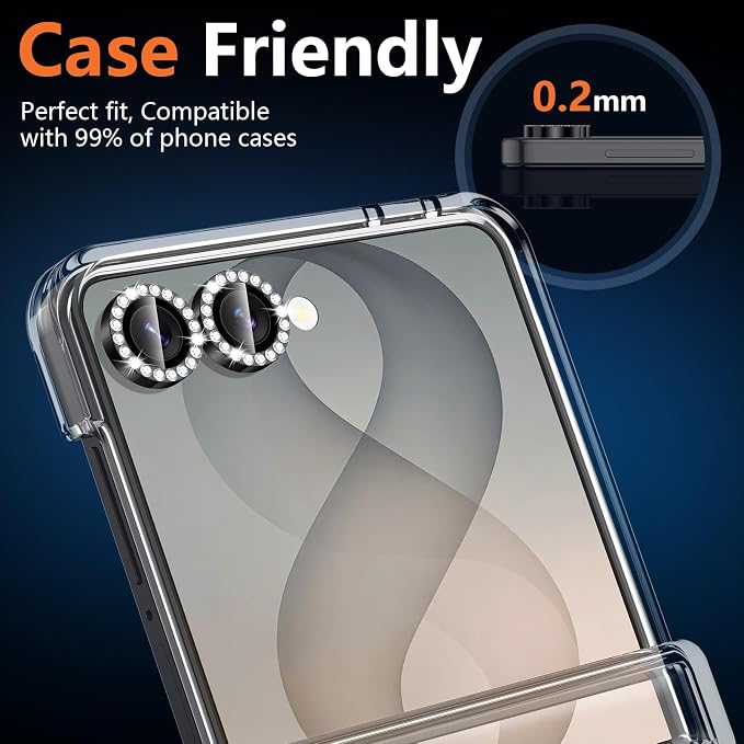 for Samsung Galaxy Z Flip 8 Camera Lens Protector, Individual Metal Ring Tempered Glass Lens Cover, [Strong Adsorption] Scratch Resistant Ultra-Thin HD Clear Lens Cover, 1 Set-Black Diamond - Image 6