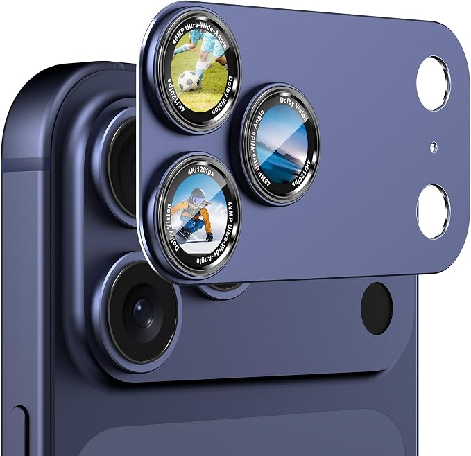 CACOE Metal Camera Lens Protector for iPhone 17 Pro Max | Tempered Glass Cover, Anti-Scratch, Drop-Proof, Strong Adhesion, Camera Screen Cover Accessories, Dark Blue by CACOE