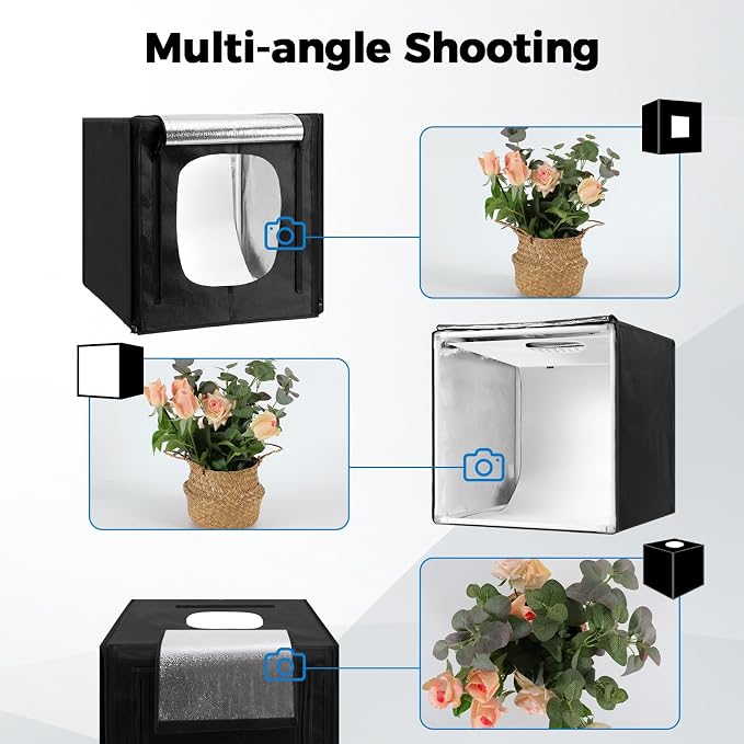 Photo Light Box, Portable 12/16/20/24/32 Photo Studio Light Box, Shooting Tent Kit with 405 Light Beads and 6 Color Backdrops. Lightbox with 3 Stepless Dimming Light Boards for Product Photography - Image 3