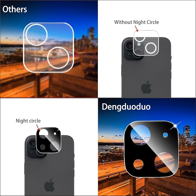Dengduoduo 3 Pack Tempered Glass Camera Lens Protector for iPhone 15 6.1" & for iPhone 15 Plus 6.7", Ultra HD, 9H Hardness, Anti-Scratch, Case Friendly, Easy to Install [No Affect on Night Shots] - Image 5