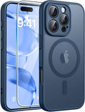 FNTCASE for iPhone 16 Pro Case, Fit for Magsafe, with Screen Protector Blue | Full Camera Protection, Translucent Matte, 14FT Military Grade Drop Proof, Shockproof Protective Phone Cover, Blue by FNTCASE