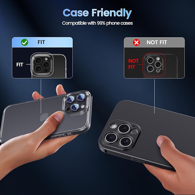 CACOE Metal Camera Lens Protector for iPhone 15 Pro/15 Pro Max | Tempered Glass Cover, Anti-Scratch, Drop-Proof, Strong Adhesion, Camera Screen Cover Accessories, Black Titanium - Image 7
