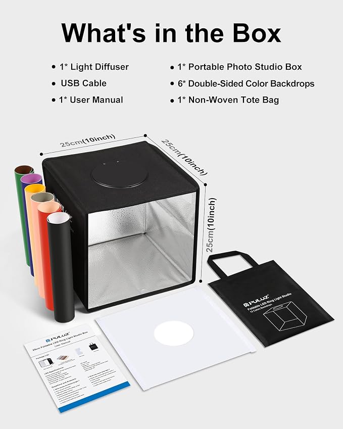 PULUZ Mini Photo Studio Light Box, Photo Shooting Tent kit, Portable Folding Photography Light Tent with CRI >95 104pcs LED Light & 6 Kinds Double-Sided Color Backgrounds for Small Size Products - Image 7