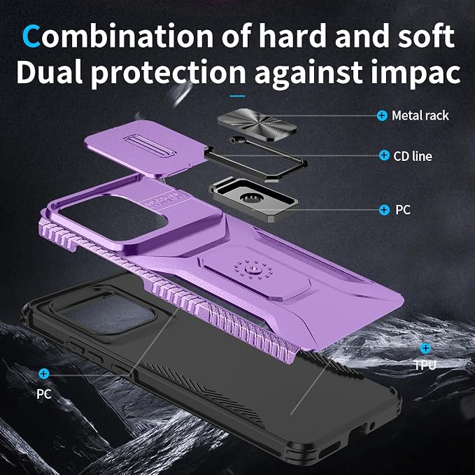 for Moto Edge 2025 Case,with Sliding Camera Lens Cover,HD Screen Protector,360° Rotating Kickstand,AYMECL Military-Grade Shockproof Protective Cover for Motorola Moto Edge 2025,Purple - Image 5