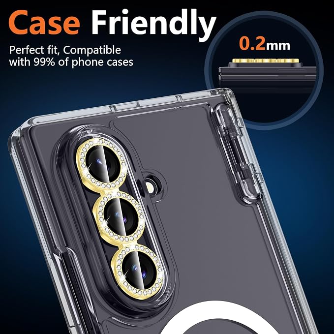 for Samsung Galaxy Z Fold 8 Ultra Camera Lens Protector, Individual Metal Ring Tempered Glass Lens Cover, [Strong Adsorption] Scratch Resistant Ultra-Thin HD Clear Lens Cover, 1 Set-Gold Diamond - Image 6