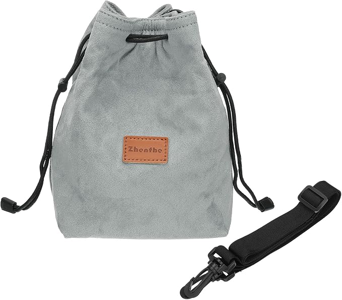 PATIKIL Camera Lens Pouch, L Size Drawstring Lens Case Flannel Camera Lens Handbag Camera Bag with Adjustable Shoulder Strap for DSLR Camera Lens, Grey by PATIKIL