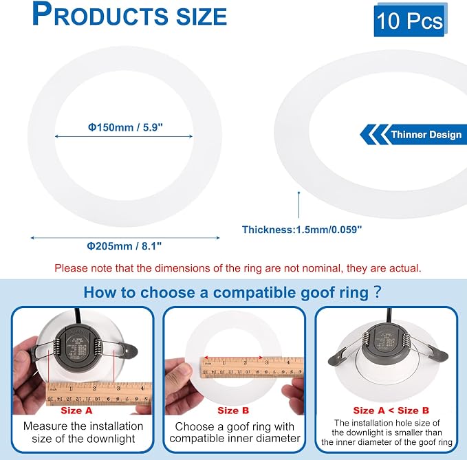 PATIKIL 5.9" ID 8.1" OD Plastic Trim Ring, 10 Pcs Ceiling Light Goof Rings Matte Circular Light Cover Lighting Fixture for Ceiling Wall Recessed Can Downlights, Translucent Matte White - Image 2