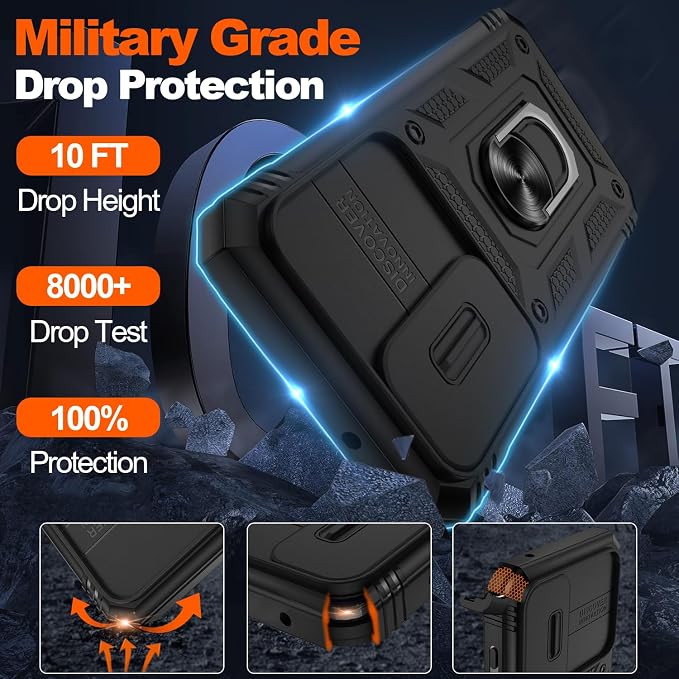 Gritup for Galaxy S23 Phone Case Military-Grade Shockproof with Kickstand | with 2 PCS Screen Protector, Slide Camera Cover, Heavy Duty Outdoor Protection Full Body Funda para Galaxy S 23 Cover-Black - Image 3