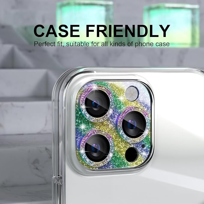 Choiche for iPhone 16 Pro/iPhone 16 Pro Max Camera Lens Protector | Bling Camera Cover with 9H Tempered Glass Lens Screen Protector Metal Ring Decoration Accessories (Glitter-Colorful) - Image 4