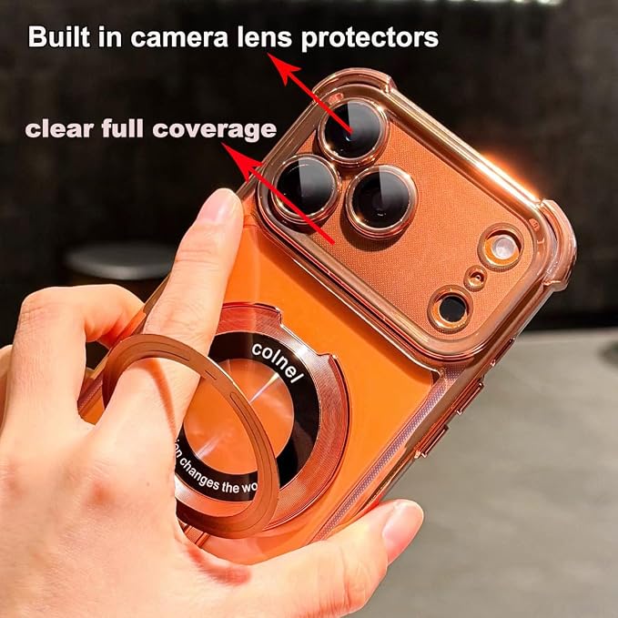 for iPhone 17 Pro Max Clear Case with Magnetic Ring Stand, [Compatible with MagSafe] Shockproof Kickstand Plating Soft Case Camera Lens Protector Girls Phone Cover for 17 Pro Max 6.9", Black - Image 3