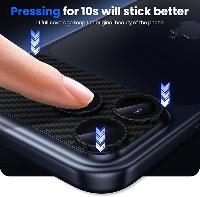WSKEN for iPhone 17 Pro Max Camera Lens Protector - Military Grade Design | Strong Adhesion, Daily Shatterproof, Metal Aluminum Alloy Tempered Glass Camera Screen Protector, Carbon Fiber Texture - Image 5